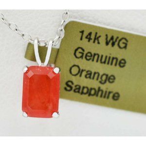 Genuine 1.30 Cts Padparadscha Sapphire Pendant 14k White Gold